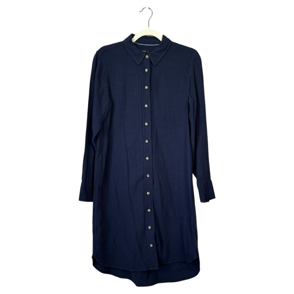 J. CREW Classic-Fit Soft Gauze Shirt-Dress Navy Blue Size 8 Dressy Casual